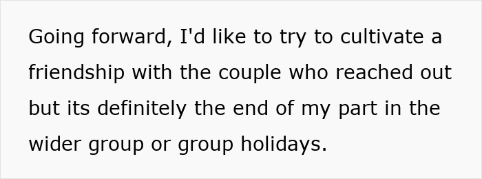 Text excerpt about a woman refusing to be the go-to nanny on a couples’ trip, affecting group holiday dynamics. - 28