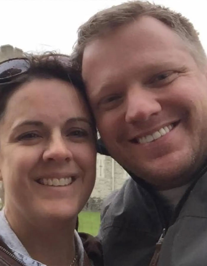 Couple smiling closely outdoors, related to Colorado dentist lover revealing thousands of texts before wife’s murder. - 6