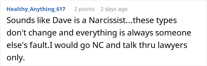 Screenshot of online comment discussing a man facing legal consequences as a deadbeat dad after refusing a favor.