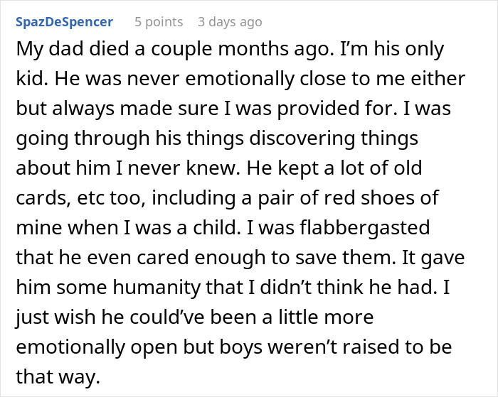 Emotional story of discovering hidden memories in a storage unit left by dad, revealing a new perspective on him.