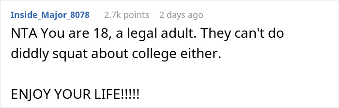 Screenshot of a Reddit comment discussing parents playing favorites and an adopted daughter moving out after graduation.