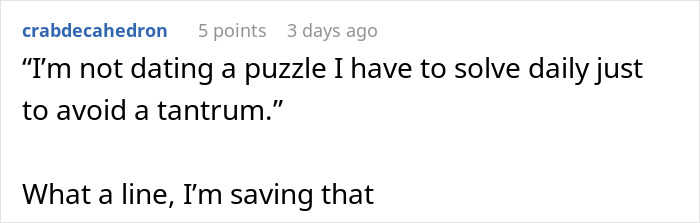 Social media comment about a man ‘failing’ his girlfriend’s weird story test and moving on with his life. - 34