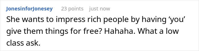 Screenshot of an online comment criticizing a bride’s demands involving a husband’s car service business for free. - 21