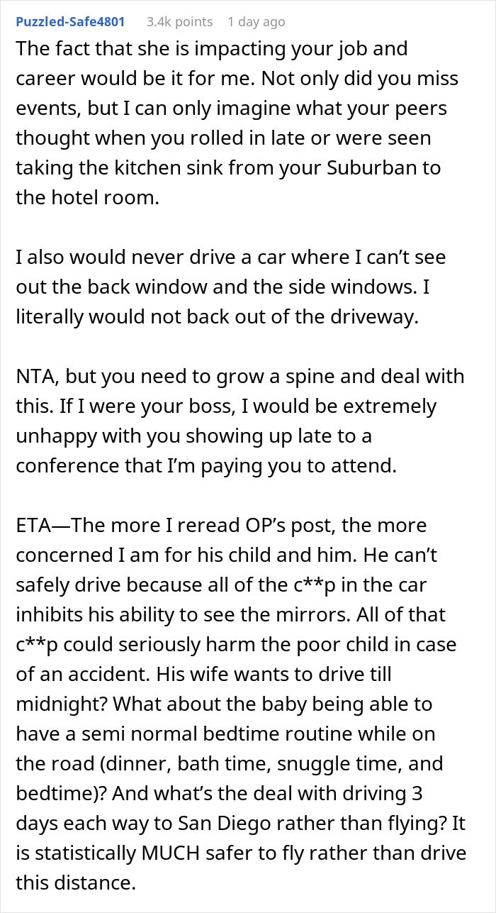 Reddit discussion about wife’s weird quirk causing traveling difficulties and leading to divorce filing by husband. - 20