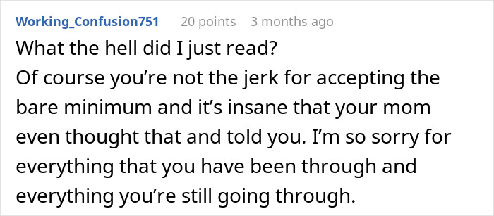 Comment expressing disbelief and support for a girl who survives cancer and accepts an unfair prosthetic leg from her brother.