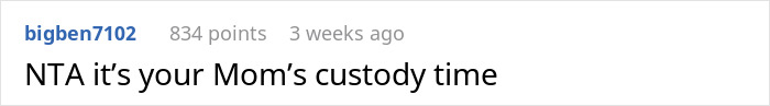 Screenshot of a comment on a forum stating it is not a problem to fix a custody time issue. - 22
