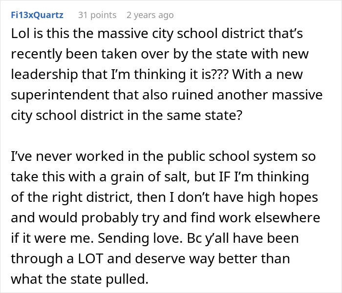 Comment expressing doubts about work and advice on making decisions to reapply for a position in a school district. - 14