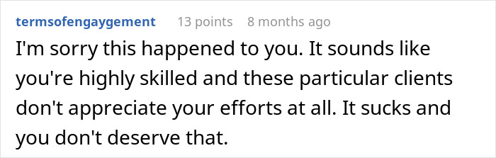 Screenshot of a Reddit comment expressing sympathy for a skilled person mistreated by clients, related to boomers and barbershop conflict. Screenshot of a Reddit comment expressing sympathy for a skilled person mistreated by clients, related to boomers and barbershop conflict.