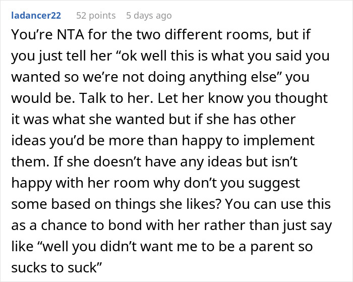 Alt text: Text post discussing differences in effort put into decorating a son's room versus a step-daughter’s room and communication advice. - 33