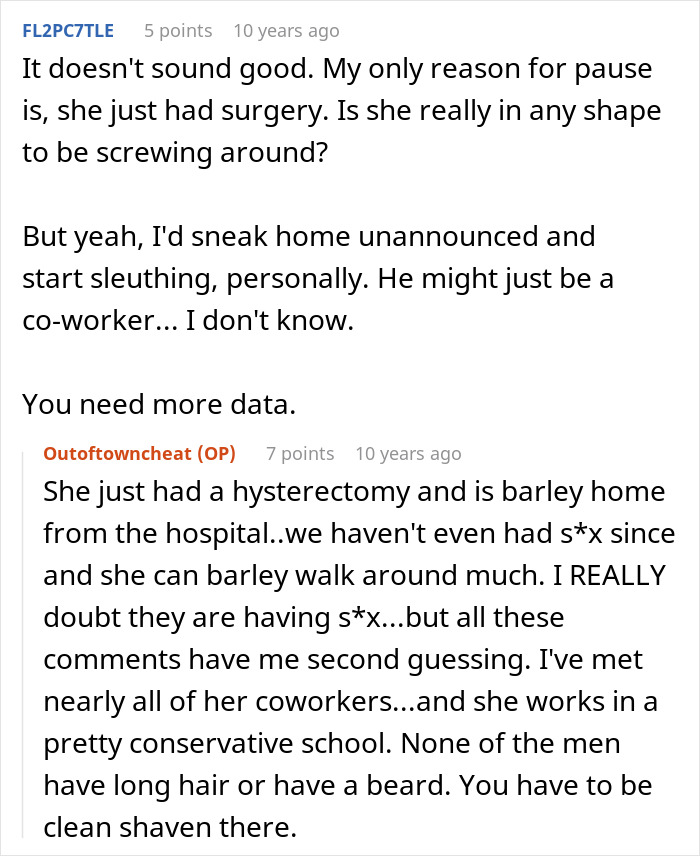 Forum conversation about best friend seeing girlfriend with another man, discussing doubts and checking email for more data.