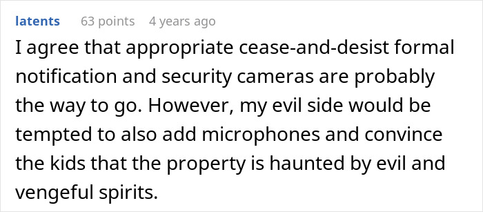 Comment about parents treating neighbor&rsquo;s driveway like backyard shared on a forum discussing homeowner disputes.