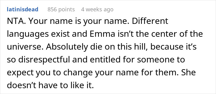 Comment from online user defending a Korean woman told to change her name, highlighting issues of borderline racism and cultural respect. Comment from online user defending a Korean woman told to change her name, highlighting issues of borderline racism and cultural respect.