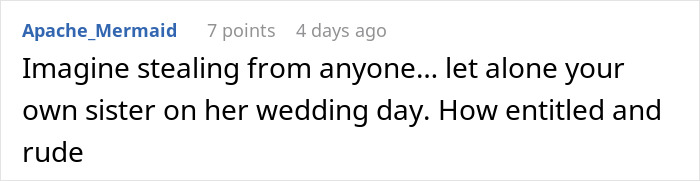 Comment about bride sister stealing money caught on camera exposed, expressing shock and disappointment at betrayal on wedding day.