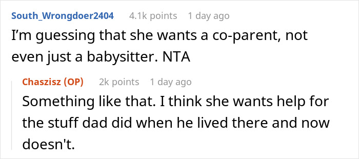 Screenshot of a Reddit conversation about a teen&rsquo;s dad going AWOL and stepmom expecting help with half siblings.