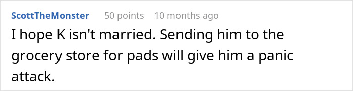 Screenshot of a Reddit comment humorously referencing a custodian&rsquo;s claim about emptying feminine hygiene waste bins.