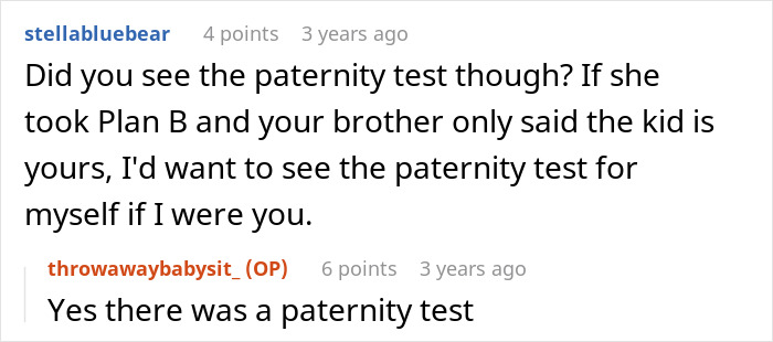 Screenshot of a forum discussion about a bio dad refusing to babysit, highlighting family drama and paternity test concerns.