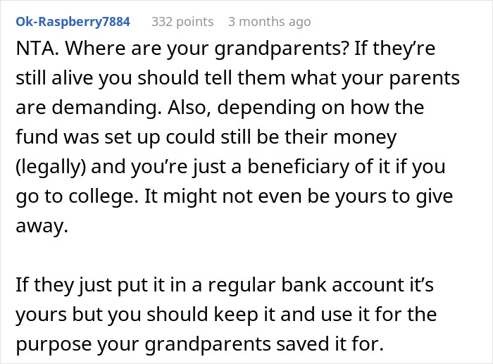Teen refuses to sacrifice her future for parents’ financial mistakes in a heartfelt online discussion. - 13