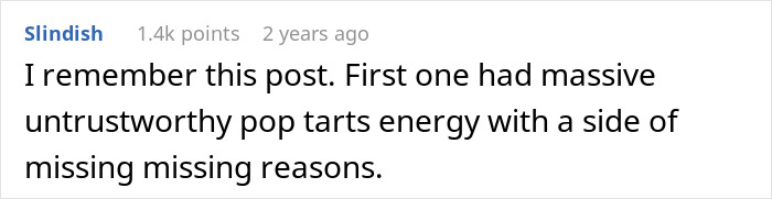 Comment on a post about a manipulative mom and daughter story drama, discussing untrustworthy energy and missing reasons. - 68