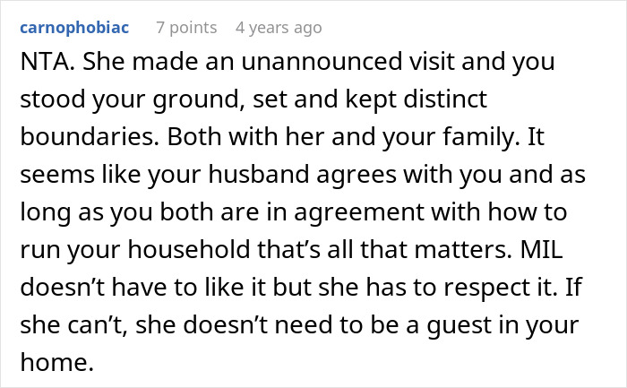 Comment discussing a mother who lets family live in filth to teach a lesson about boundaries and respect.