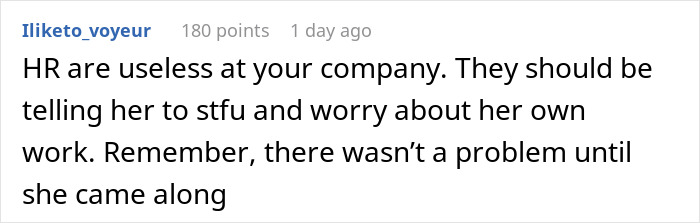 Comment thread discussing HR's reaction to a woman not sending GIFs in Slack, mentioning workplace morale concerns. - 20
