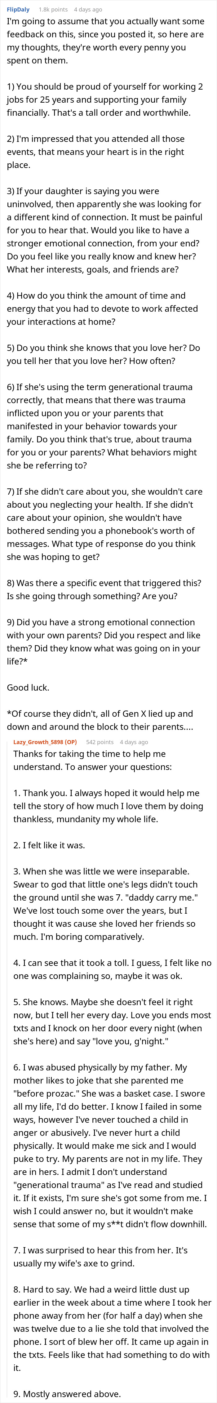 Man reading detailed online comments about daughter demanding apology for generational trauma, reflecting on family and emotions. - 20