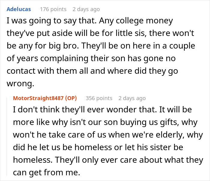 Reddit discussion about sibling conflict involving a golden child stealing brother&rsquo;s gifts and birthday drama.