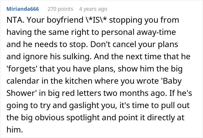 Reddit comment discussing a man canceling his girlfriend’s plans to go on a cycle trip instead of watching his daughter. Reddit comment discussing a man canceling his girlfriend’s plans to go on a cycle trip instead of watching his daughter.