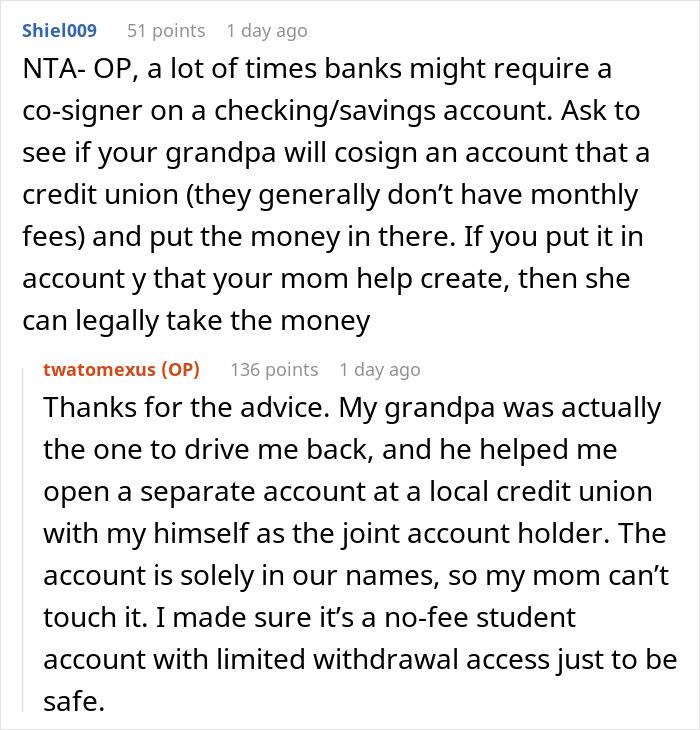 Screenshot of a Reddit thread discussing wealthy grandpa gifting grandson $10K for college and related family conflict. Screenshot of a Reddit thread discussing wealthy grandpa gifting grandson $10K for college and related family conflict.