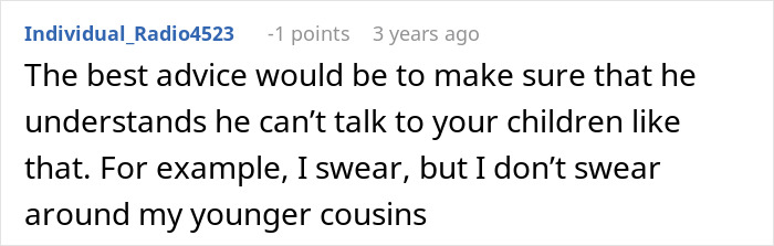 Screenshot of a Reddit comment discussing boundaries with manipulative husbands and protecting children from inappropriate language. - 28