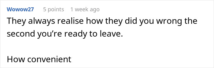 Screenshot of a forum comment discussing realization and readiness to leave, related to husband wife divorce situation. - 101