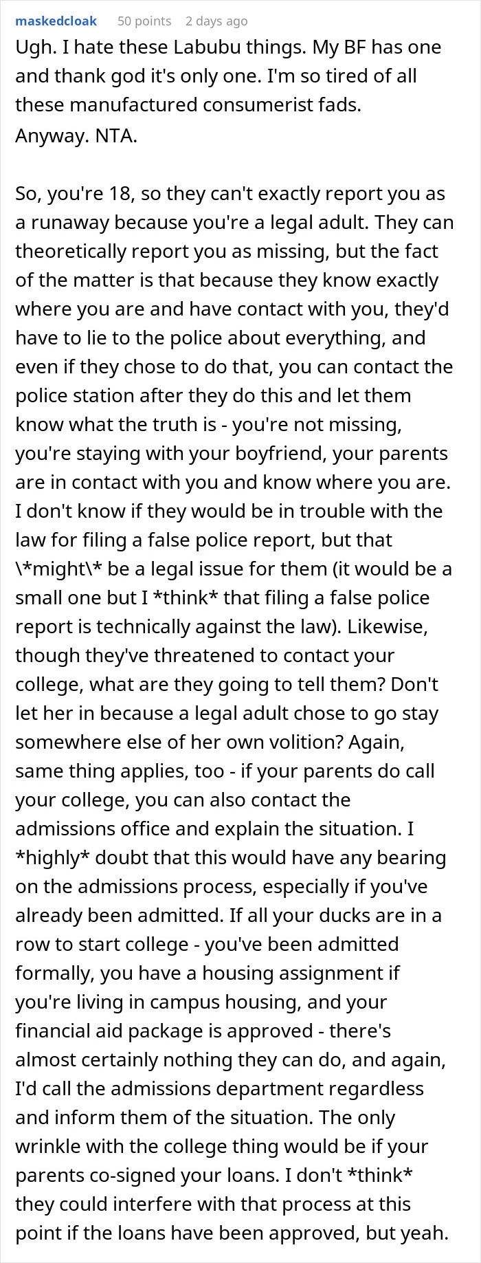 Text post about parents playing favorites and their adopted daughter moving out after graduation, expressing frustration and advice.