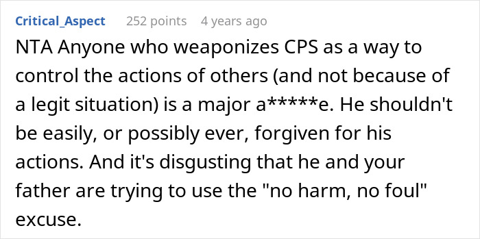Text post discussing CPS being weaponized to control others, referencing a visit after concerns about an unsafe loft. - 19