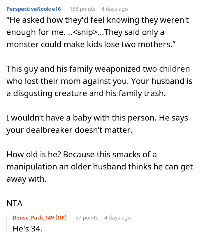 Screenshot of an online discussion about relationship issues involving marriage, kids, and fertility concerns. Screenshot of an online discussion about relationship issues involving marriage, kids, and fertility concerns.