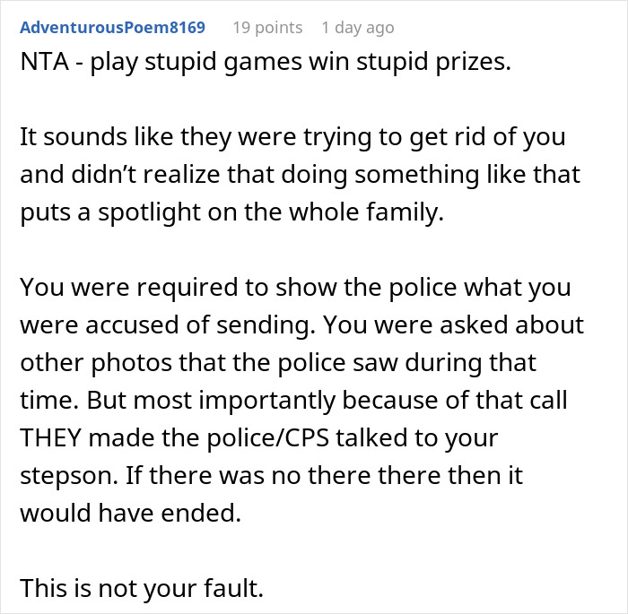 Reddit comment discussing co-parent misunderstanding and CPS involvement highlighting family conflict and legal complications.