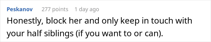 Comment discussing a teen&rsquo;s dad going AWOL and stepmom expecting help with half siblings, causing frustration.