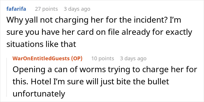 Reddit conversation discussing charging Karen's kid for poop incident at a hotel pool and the hotel's likely response. - 18
