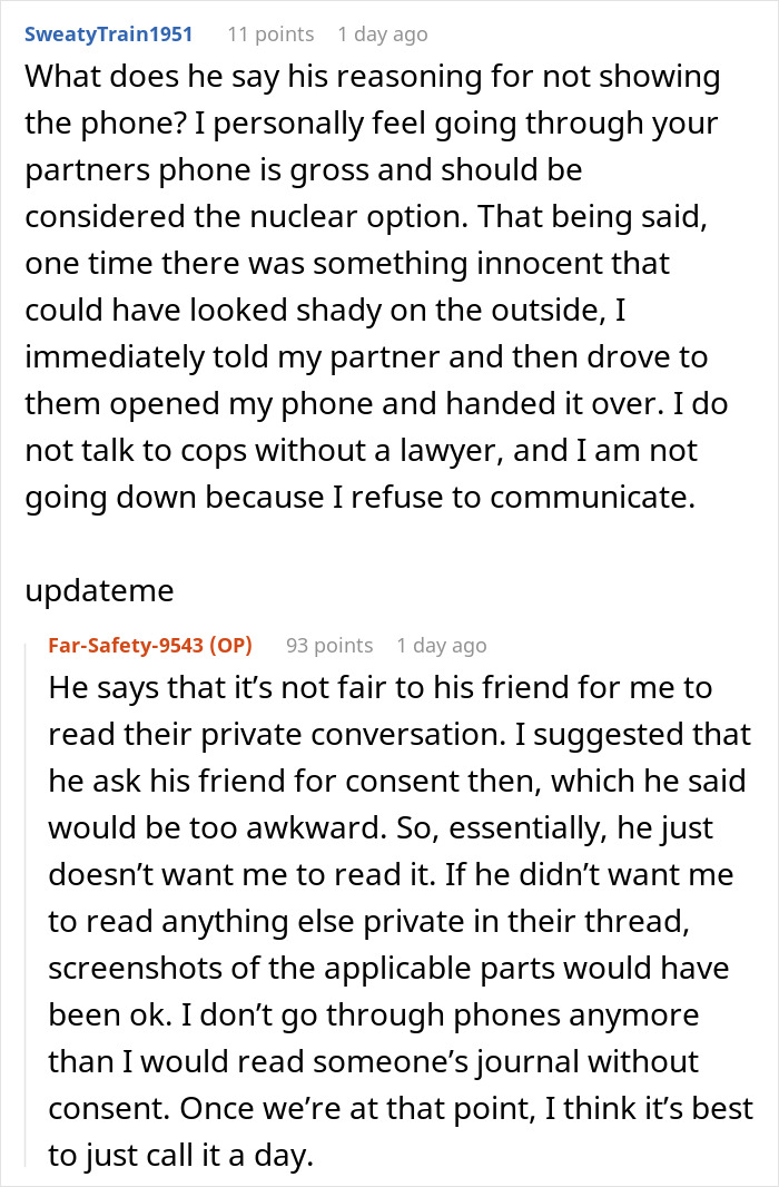 Screenshot of a forum discussion about trust issues and boundaries after husband suggests trying out polyamory. - 59