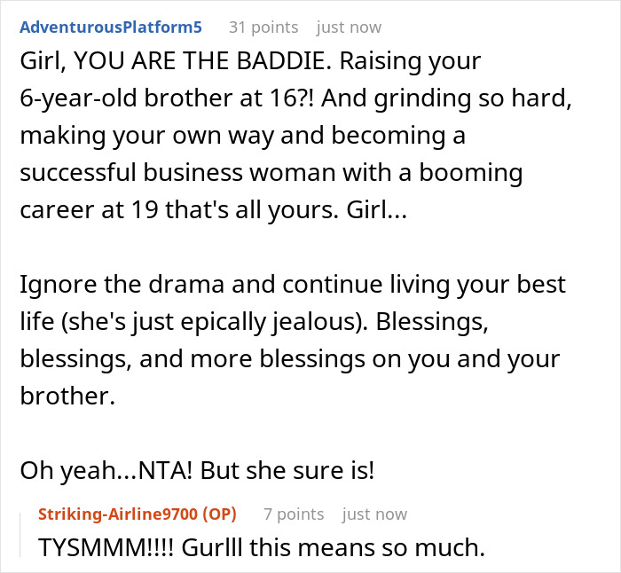 Comment discussing a young woman ditching bestie for a wannabe influencer and conflict over studio party use.