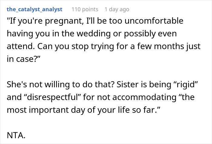 Bride refuses to move wedding date despite sister possibly being pregnant, causing family tension and emotional conflict. - 15