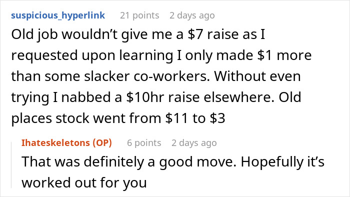 Screenshot of a Reddit discussion about an employee leaving a company after their wage was lowered. - 30