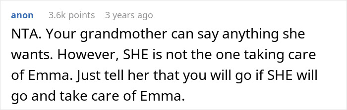Screenshot of Reddit comment where a user advises a teen refusing unpaid babysitting to stand firm with family.