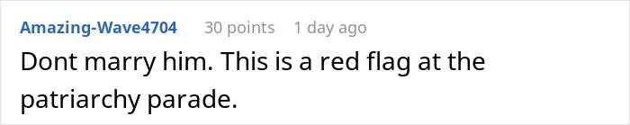 Comment about a red flag related to a call off wedding weird family tradition shared online.