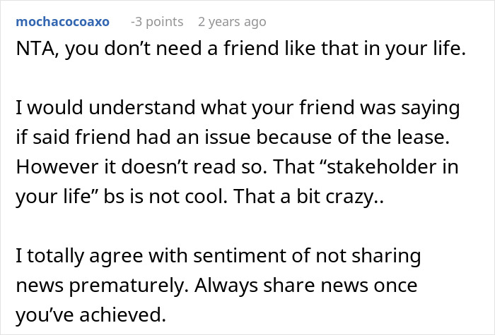 Screenshot of a text discussion about not telling roommate bought house until closed and sharing news at the right time.