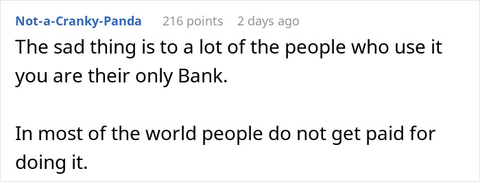Comment discussing the reality of plasma donation, including payment and its role as a vital resource for many people. Comment discussing the reality of plasma donation, including payment and its role as a vital resource for many people.