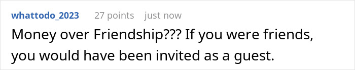 Comment about a guy agreeing to perform at friends' wedding and suing them after no payment or invitation. - 28