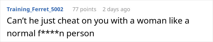 Comment expressing frustration about a husband falling in love with an AI girlfriend, questioning marriage trust. Comment expressing frustration about a husband falling in love with an AI girlfriend, questioning marriage trust.
