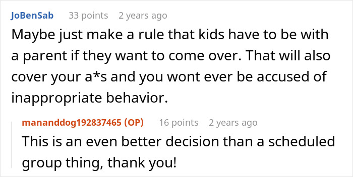 Screenshot of an online discussion about banning children from property due to entitled parent behavior. - 22
