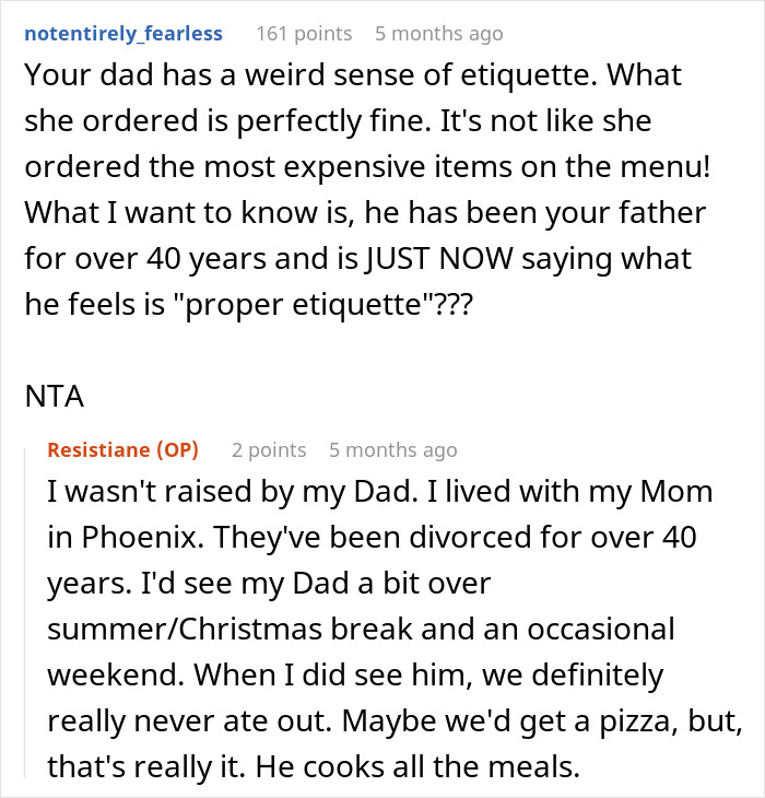 Woman Shocked As Dad Complains About Her Daughter Ordering Expensive Meal While He Was Paying