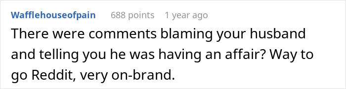 Screenshot of a Reddit comment discussing suspicions of a husband having an affair after a bestie forcefully kissed him.