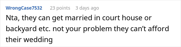 Comment on Reddit discussing BIL calling groom discount Ryan Reynolds and bride banning him from event over $2K loan refusal. - 21